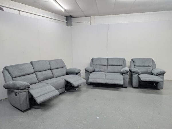 Elio Grey Fabric 3 Piece Suite Manual Recliner Sofas and Chair - Image 5