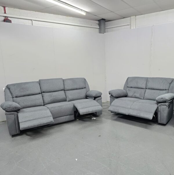 Elio Grey Fabric 3 and 2 Seater Manual Recliner Sofas - Image 2