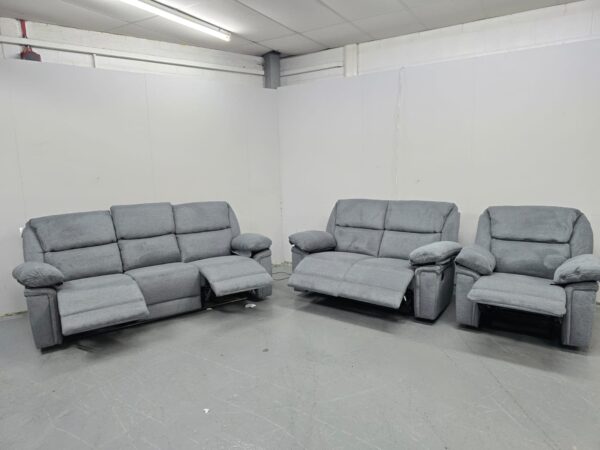 Elio Grey Fabric 3 Piece Suite Manual Recliner Sofas and Chair - Image 6