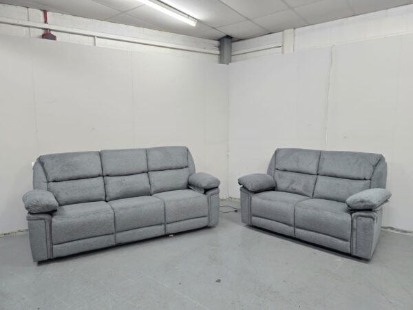 Elio Grey Fabric 3 and 2 Seater Manual Recliner Sofas