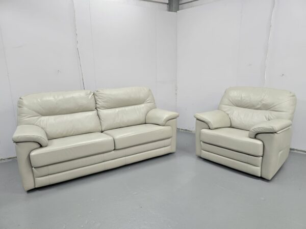 G Plan Grey Leather 3 and 1 Seater Sofa and Chair