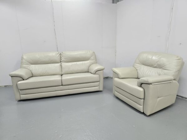 G Plan Grey Leather 3 and 1 Seater Sofa and Chair - Image 2