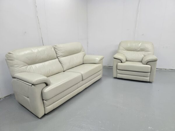 G Plan Grey Leather 3 and 1 Seater Sofa and Chair - Image 3