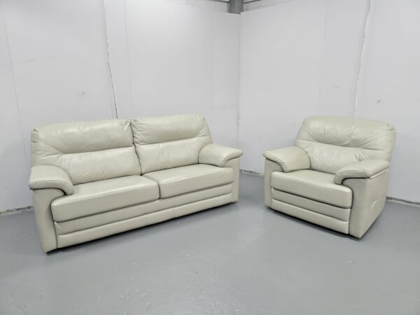 G Plan Grey Leather 3 and 1 Seater Sofa and Chair - Image 4