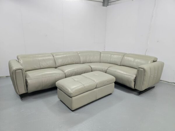 Sofology Grey Leather Electric Recliner Corner Sofa with Footstool
