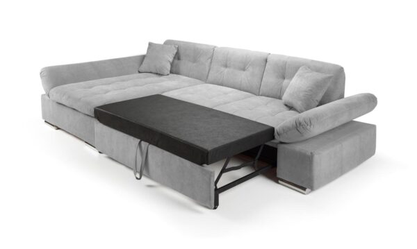 Malvi Grey Fabric Corner Sofabed with Adjustable Armrests - Image 2