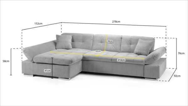 Malvi Grey Fabric Corner Sofabed with Adjustable Armrests - Image 4