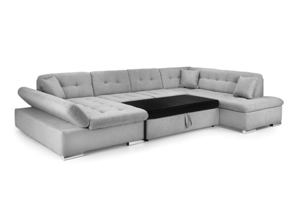 Bergen Grey Fabric U Shape Corner Sofabed with Adjustable Armrest - Image 2