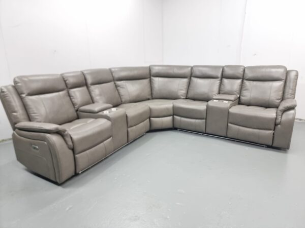 Lily Grey Leather Electric Recliner Corner Sofa with Cup Holders and LED - Image 2
