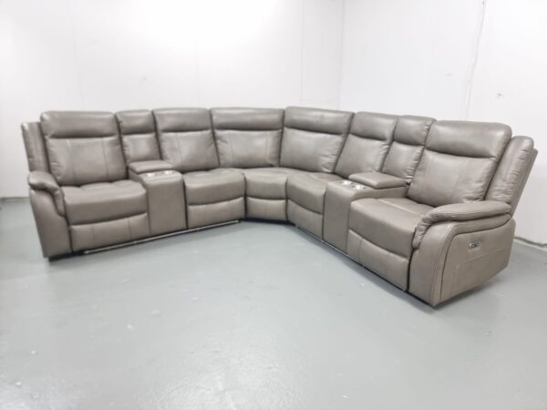 Lily Grey Leather Electric Recliner Corner Sofa with Cup Holders and LED - Image 4