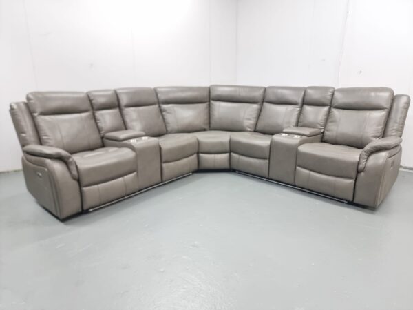 Lily Grey Leather Electric Recliner Corner Sofa with Cup Holders and LED - Image 5