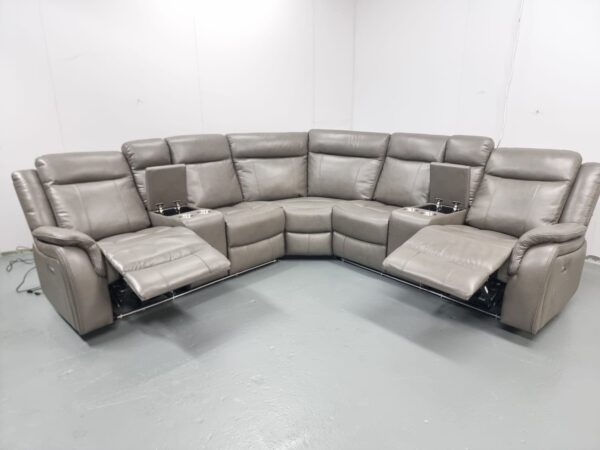 Lily Grey Leather Electric Recliner Corner Sofa with Cup Holders and LED - Image 6