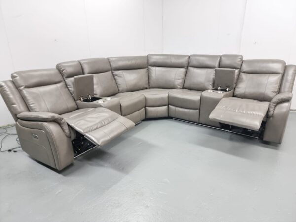 Lily Grey Leather Electric Recliner Corner Sofa with Cup Holders and LED - Image 7