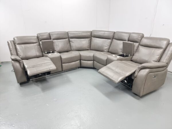 Lily Grey Leather Electric Recliner Corner Sofa with Cup Holders and LED - Image 8