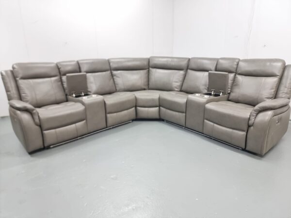 Lily Grey Leather Electric Recliner Corner Sofa with Cup Holders and LED - Image 3