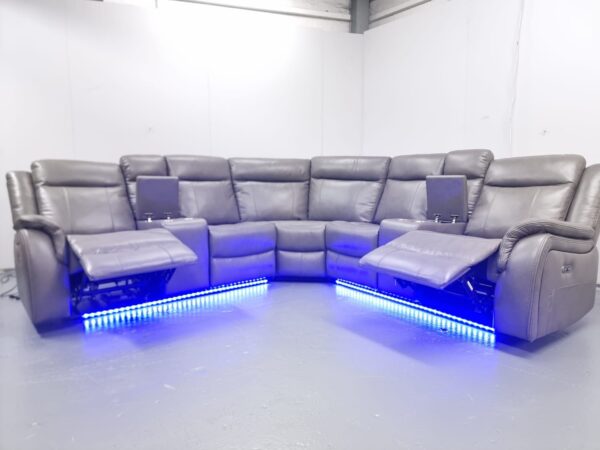 Lily Grey Leather Electric Recliner Corner Sofa with Cup Holders and LED - Image 9