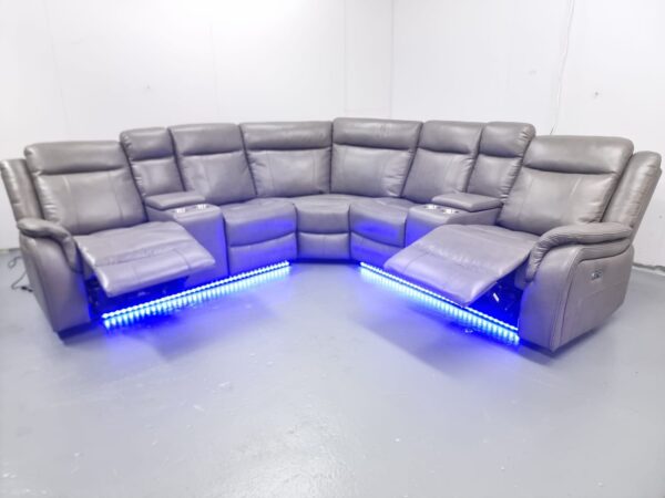 Lily Grey Leather Electric Recliner Corner Sofa with Cup Holders and LED - Image 10