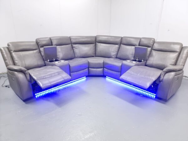 Lily Grey Leather Electric Recliner Corner Sofa with Cup Holders and LED - Image 11
