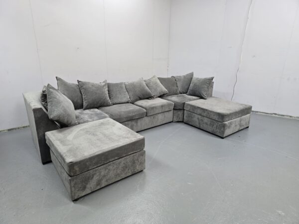 Grey Suede U Shape Corner Sofa - Image 2