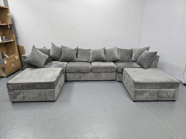 Grey Suede U Shape Corner Sofa - Image 3