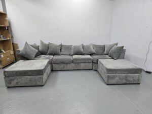 Grey Suede U Shape Corner Sofa