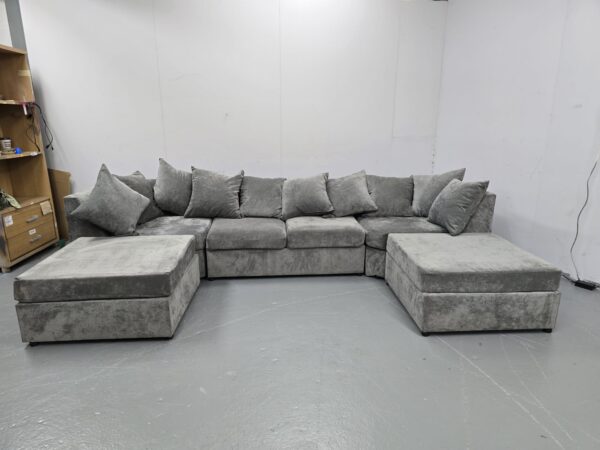 Grey Suede U Shape Corner Sofa