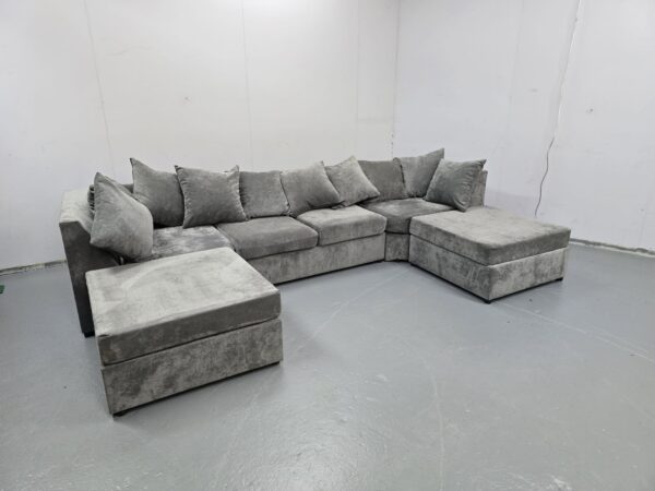 Grey Suede U Shape Corner Sofa - Image 4