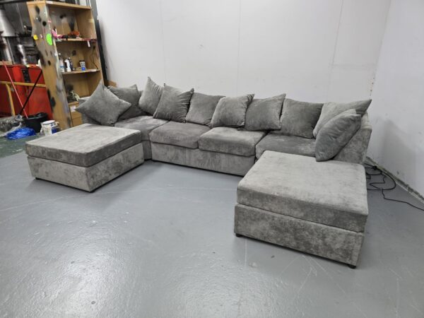 Grey Suede U Shape Corner Sofa - Image 5
