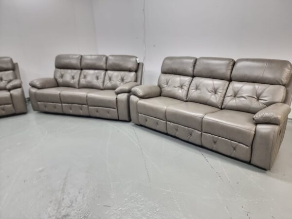 Cody Grey Leather 3 and 3 Seater Manual Recliner Sofas - Image 2
