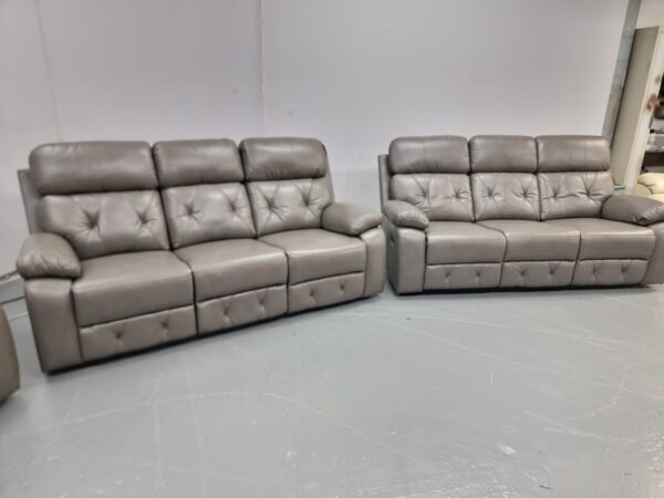 Cody Grey Leather 3 and 3 Seater Manual Recliner Sofas