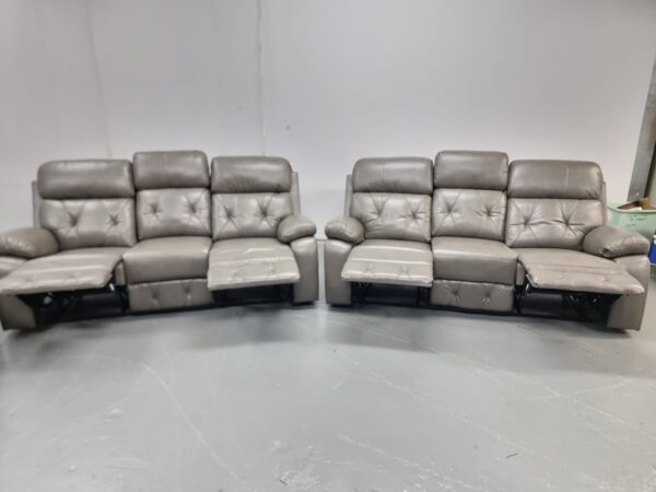 Cody Grey Leather 3 and 3 Seater Manual Recliner Sofas - Image 3