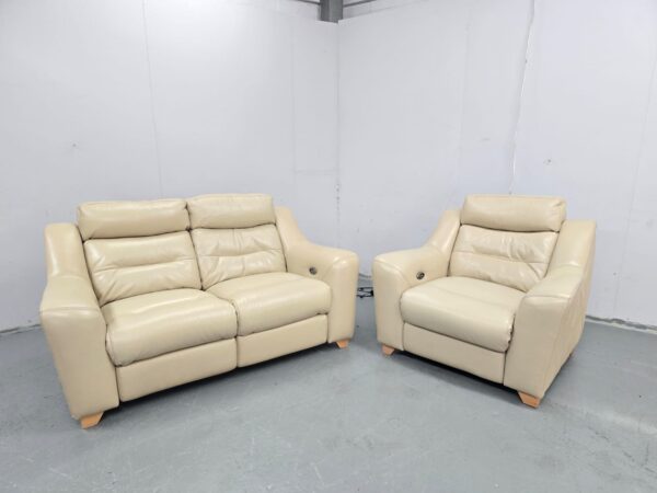 Cream Leather 2 and 1 Seater Electric Recliner Sofa and Chair