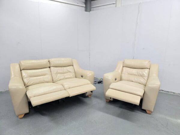 Cream Leather 2 and 1 Seater Electric Recliner Sofa and Chair - Image 6