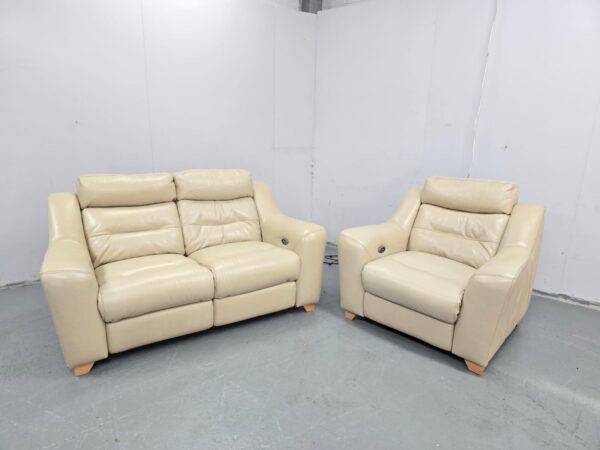 Cream Leather 2 and 1 Seater Electric Recliner Sofa and Chair - Image 2