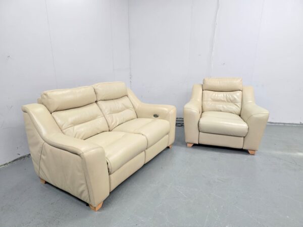 Cream Leather 2 and 1 Seater Electric Recliner Sofa and Chair - Image 3