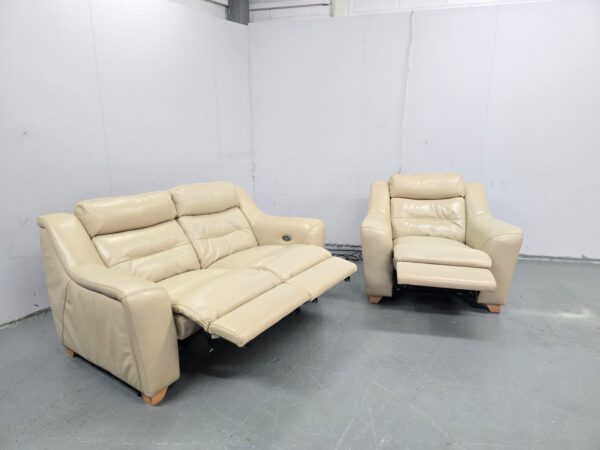 Cream Leather 2 and 1 Seater Electric Recliner Sofa and Chair - Image 7