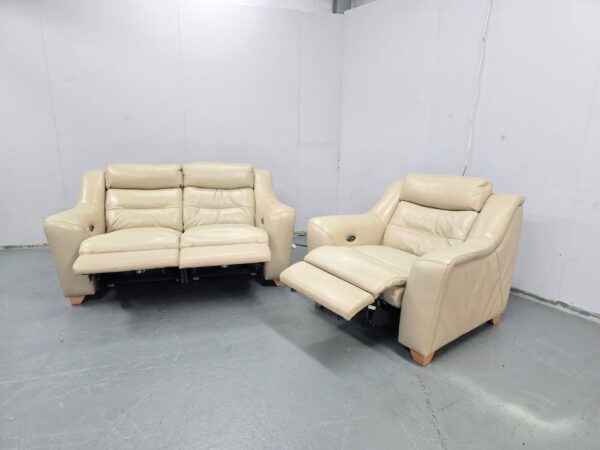 Cream Leather 2 and 1 Seater Electric Recliner Sofa and Chair - Image 8