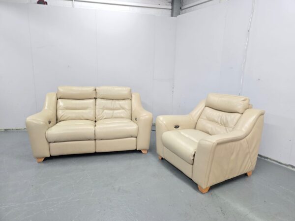 Cream Leather 2 and 1 Seater Electric Recliner Sofa and Chair - Image 4