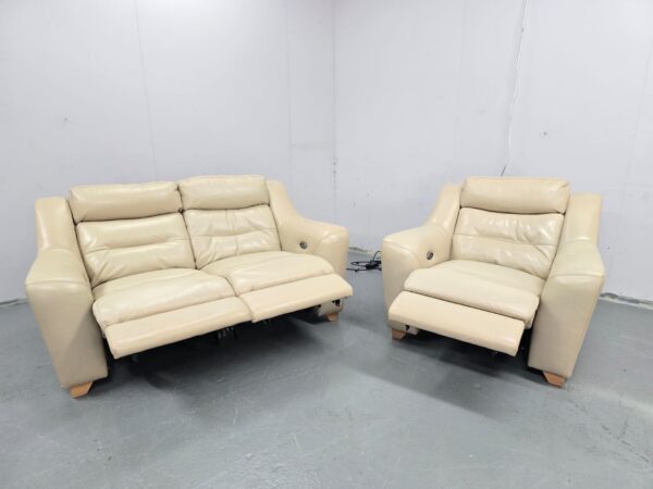 Cream Leather 2 and 1 Seater Electric Recliner Sofa and Chair - Image 5