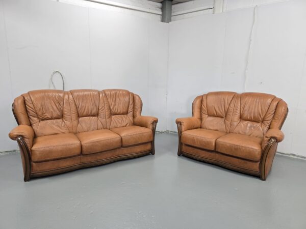 Tan Italian Leather 3 and 2 Seater Sofas - Image 2