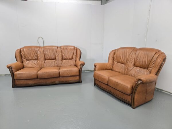 Tan Italian Leather 3 and 2 Seater Sofas - Image 3