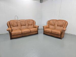 Tan Italian Leather 3 and 2 Seater Sofas