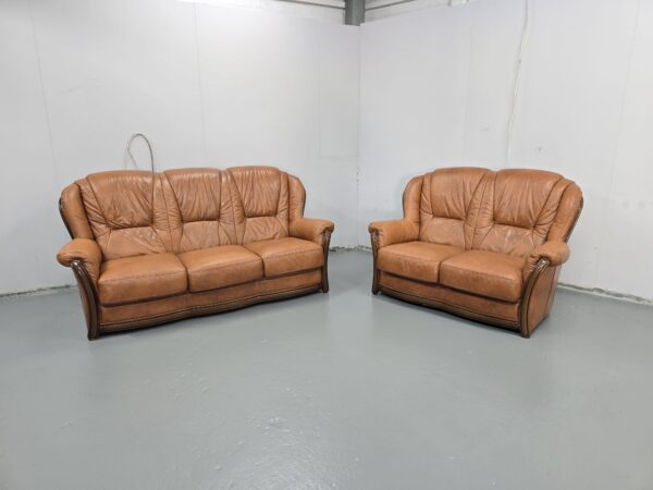 Tan Italian Leather 3 and 2 Seater Sofas