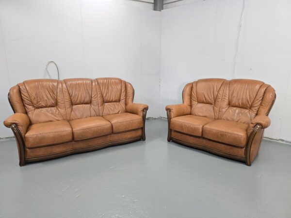 Tan Italian Leather 3 and 2 Seater Sofas - Image 4