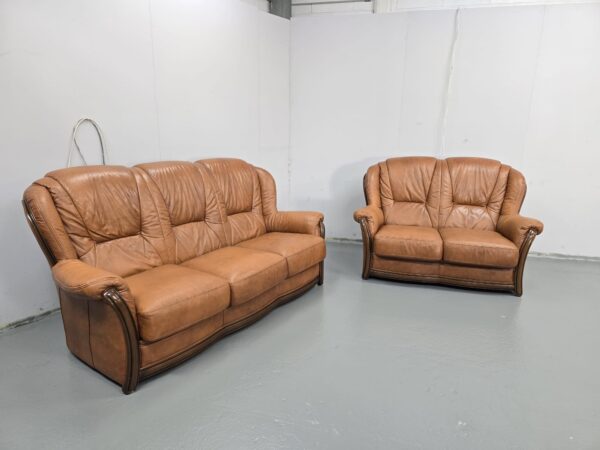 Tan Italian Leather 3 and 2 Seater Sofas - Image 5