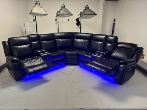 Lily Black Leather Electric Recliner Corner Sofa with Cup Holders and LED - Image 6