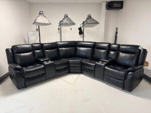 Lily Black Leather Electric Recliner Corner Sofa with Cup Holders and LED