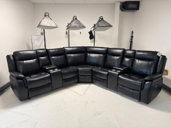 Lily Black Leather Electric Recliner Corner Sofa with Cup Holders and LED