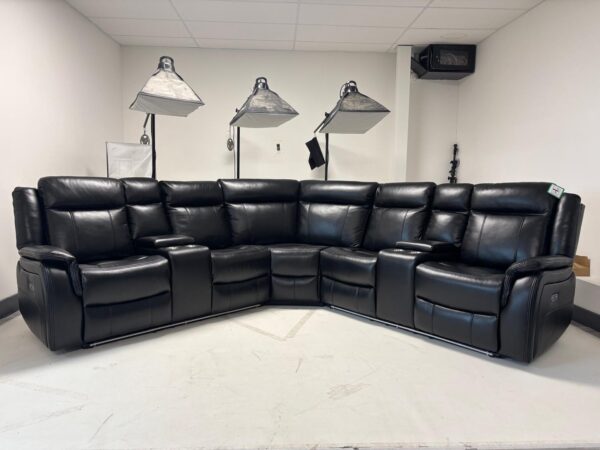 Lily Black Leather Electric Recliner Corner Sofa with Cup Holders and LED - Image 2