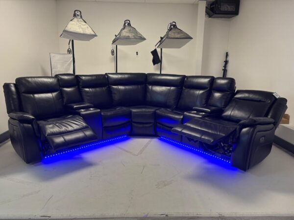 Lily Black Leather Electric Recliner Corner Sofa with Cup Holders and LED - Image 5